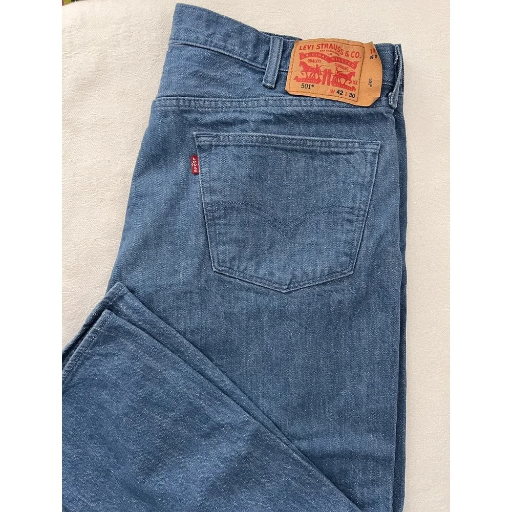 2015 Levis 501 Jeans White Oak Cone Mills Denim Neppy Sailor Blue 42x30 (40x28.5